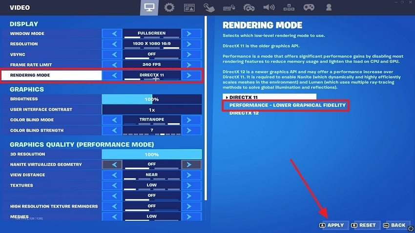 apply lower graphic fidelity